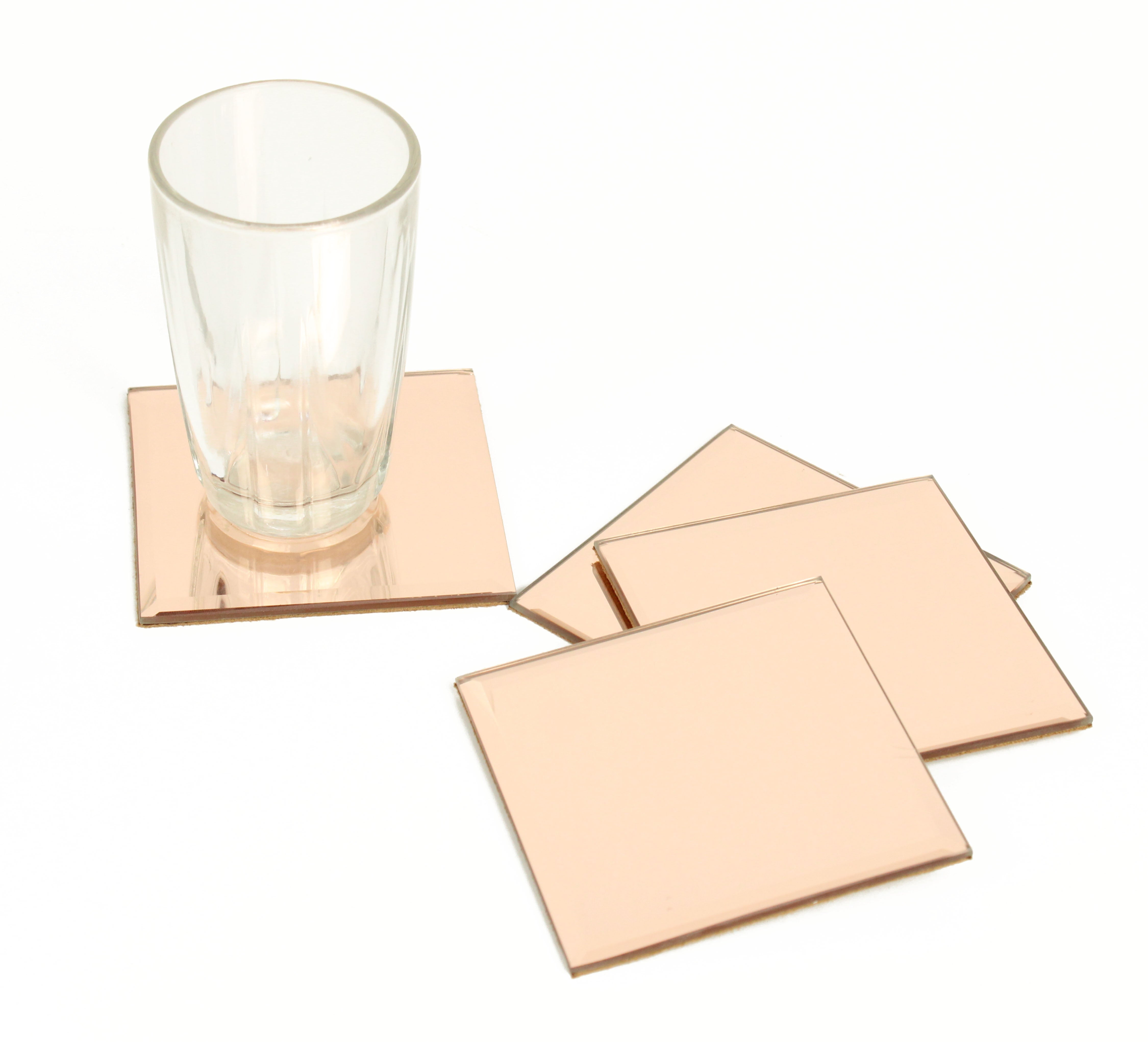 Rose Gold Square Glass Coasters Set of Four